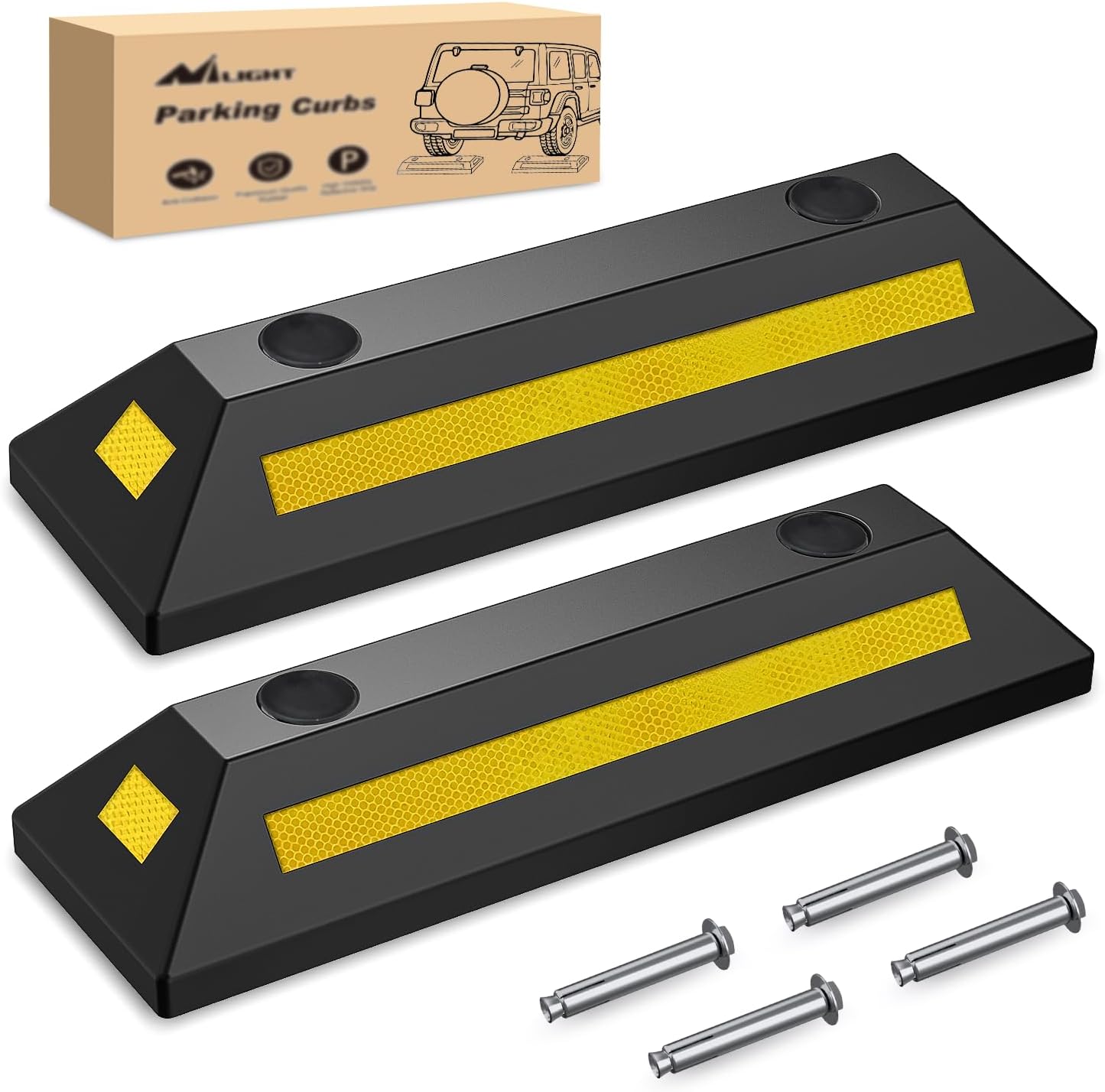 Nilight Heavy Duty Rubber Parking Curb for Safe Parking Aid