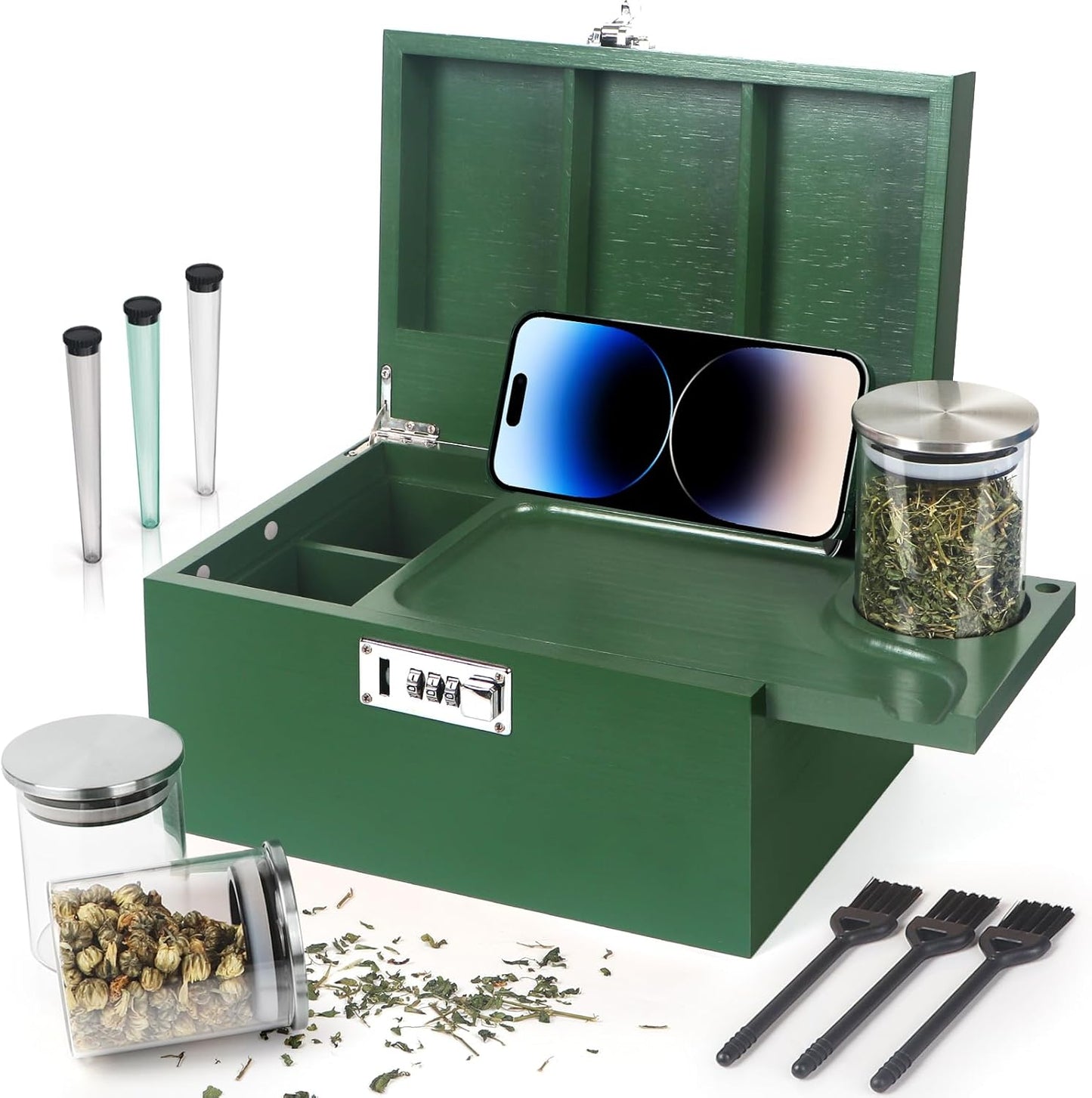 Large Green Bamboo Box with Combination Lock for Storage Needs
