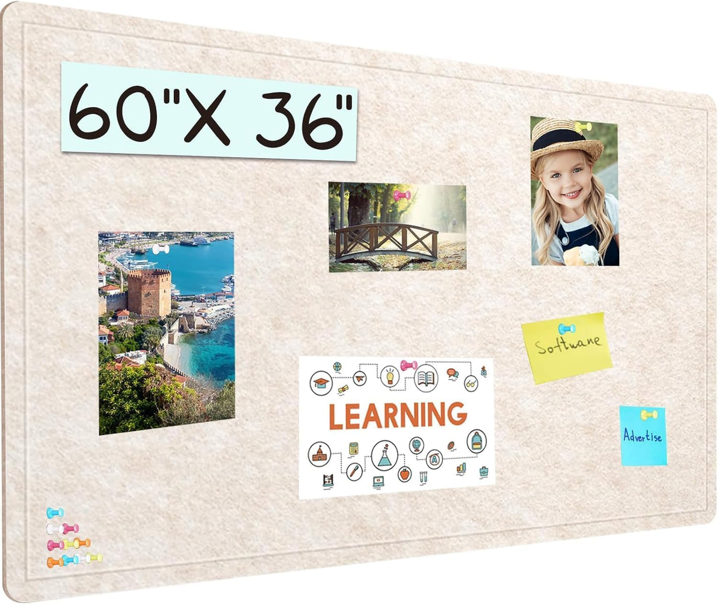 Large Cork Bulletin Board - 60 X 36 Inches for Home Office