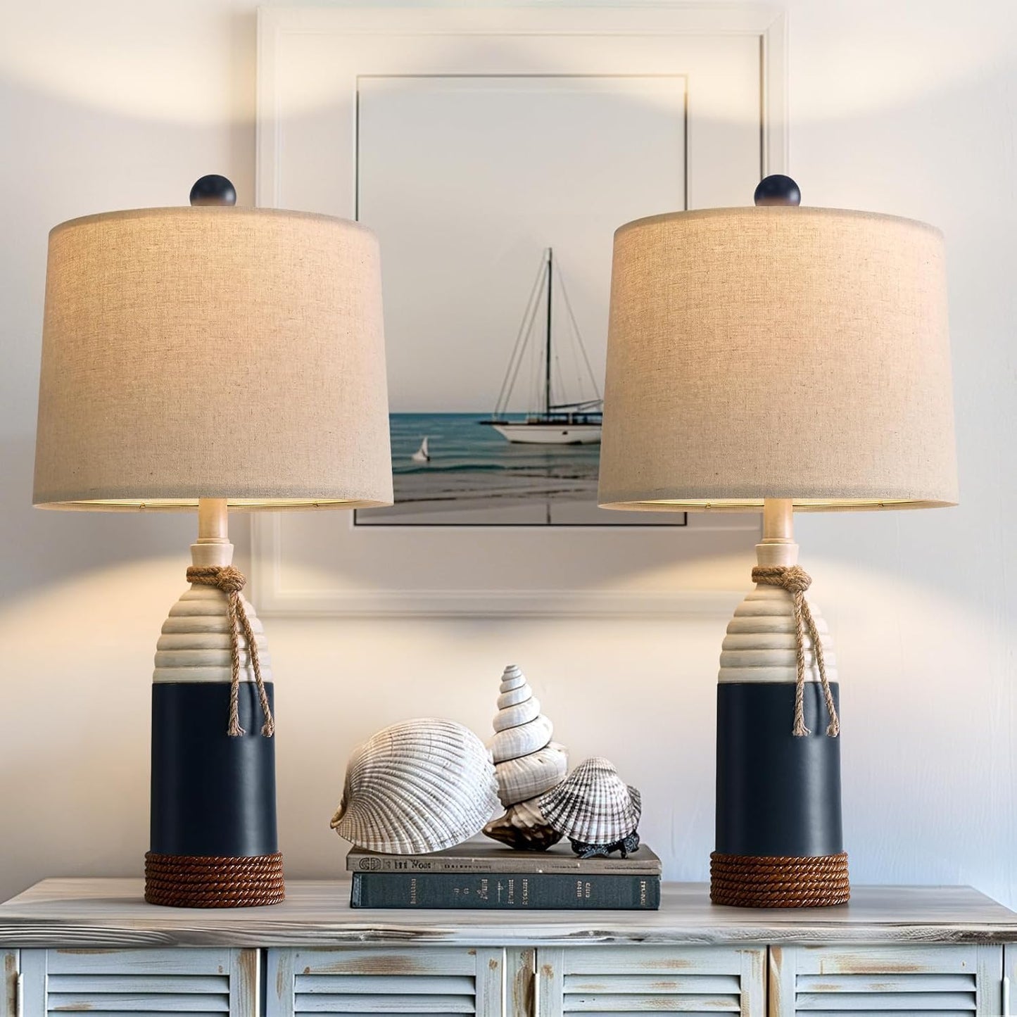 Nautical Table Lamps Set of 2 for Coastal Ocean Style Decor
