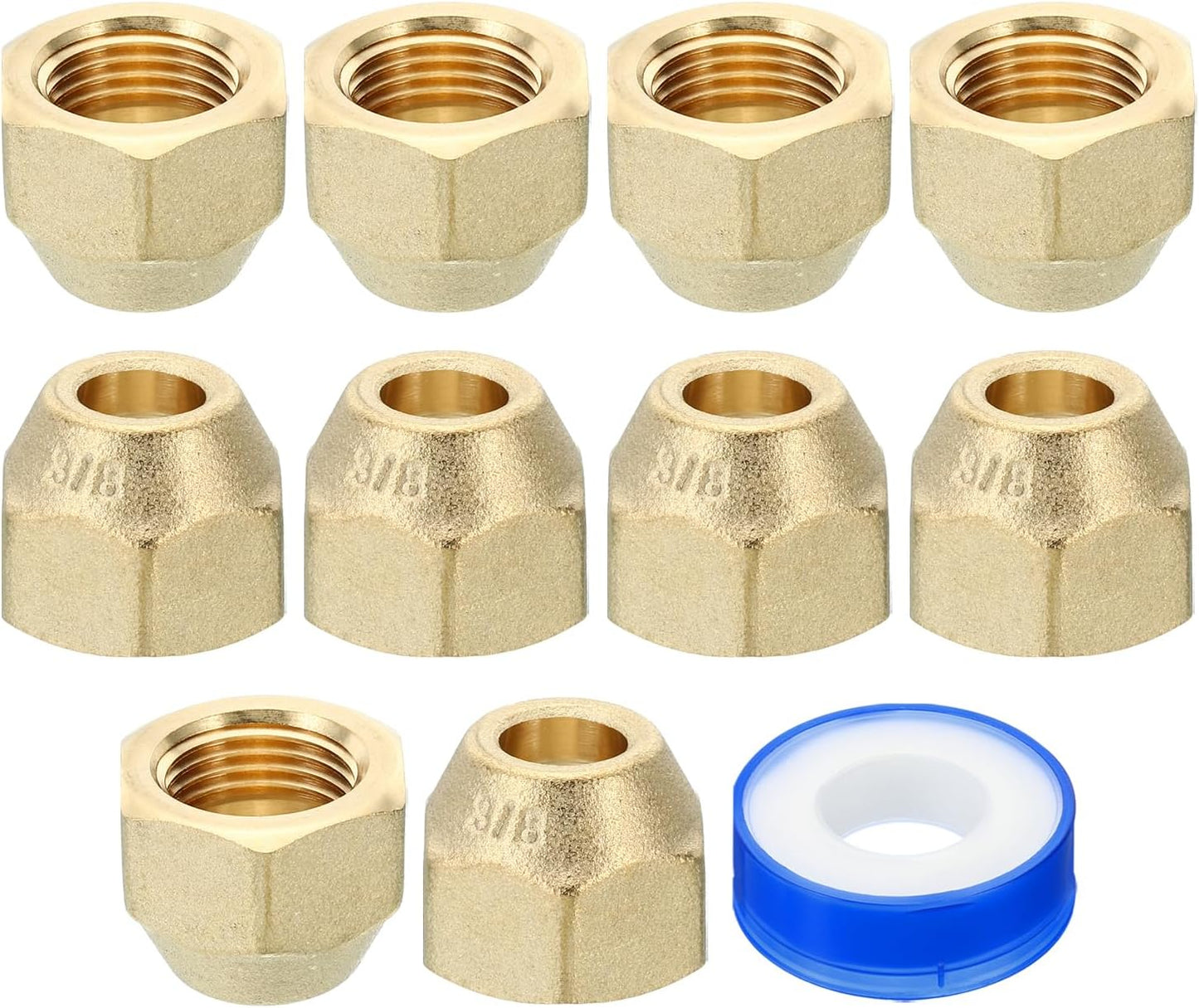 10pcs Brass Flare Nuts Set for Air Conditioner & Gas Lines