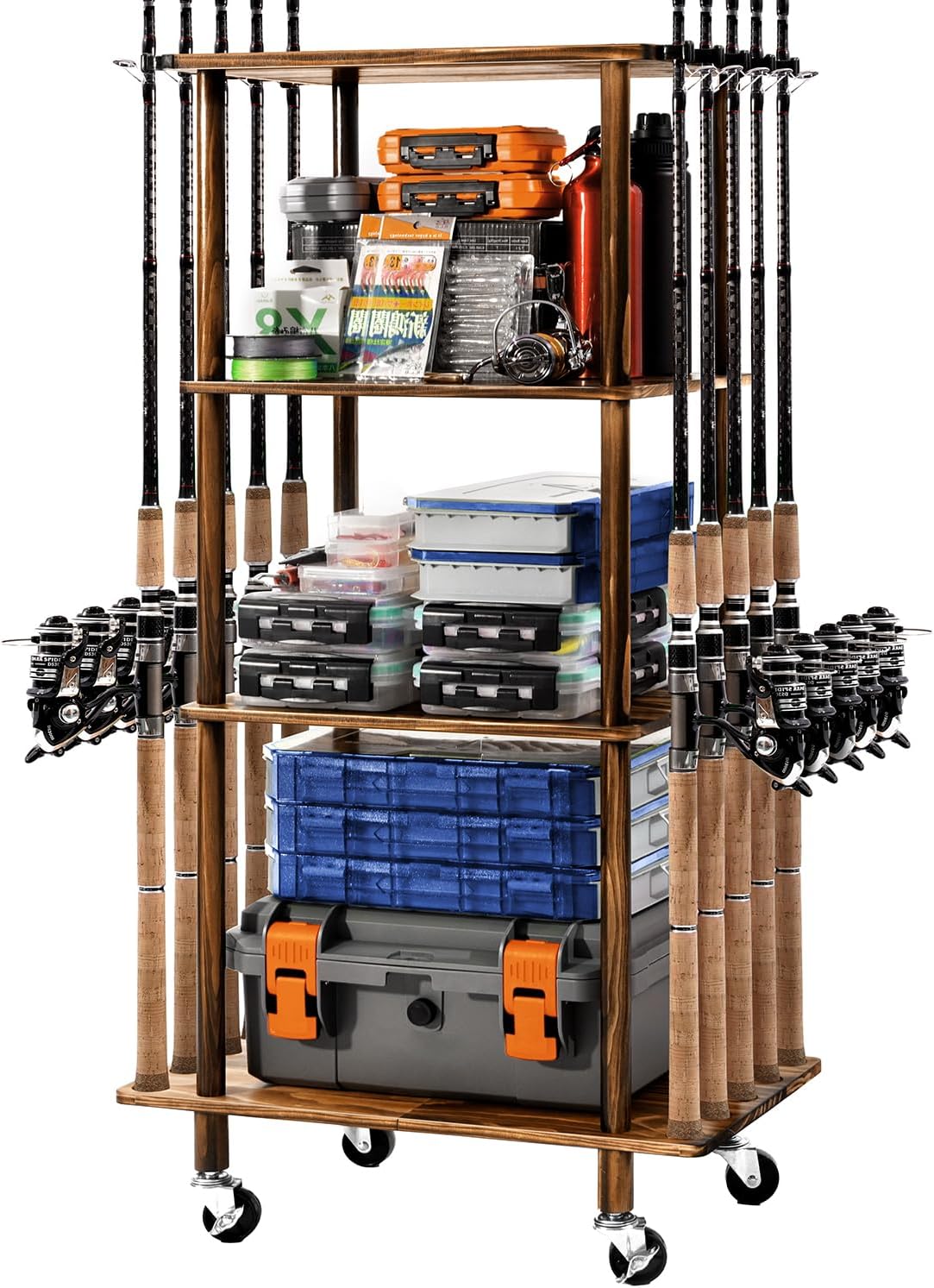 Ghosthorn 4-Tier Wooden Fishing Rod Holder - Organize 10 Rods!