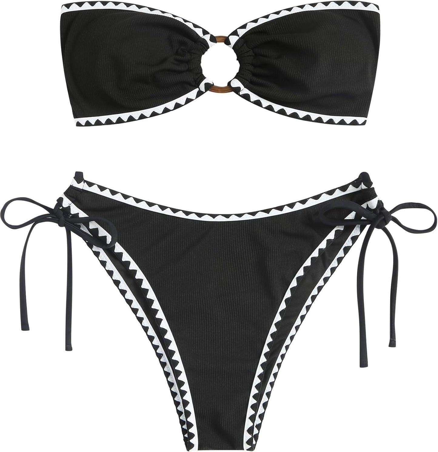 ZAFUL Women's Bandeau Bikini O Ring Strapless High Cut Swimsuit