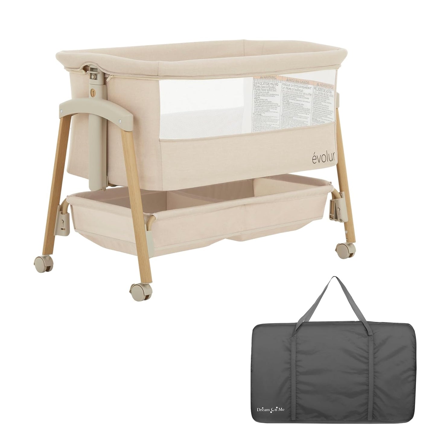 Evolur Lullaby Portable Bassinet with Adjustable Bedside Sleeper