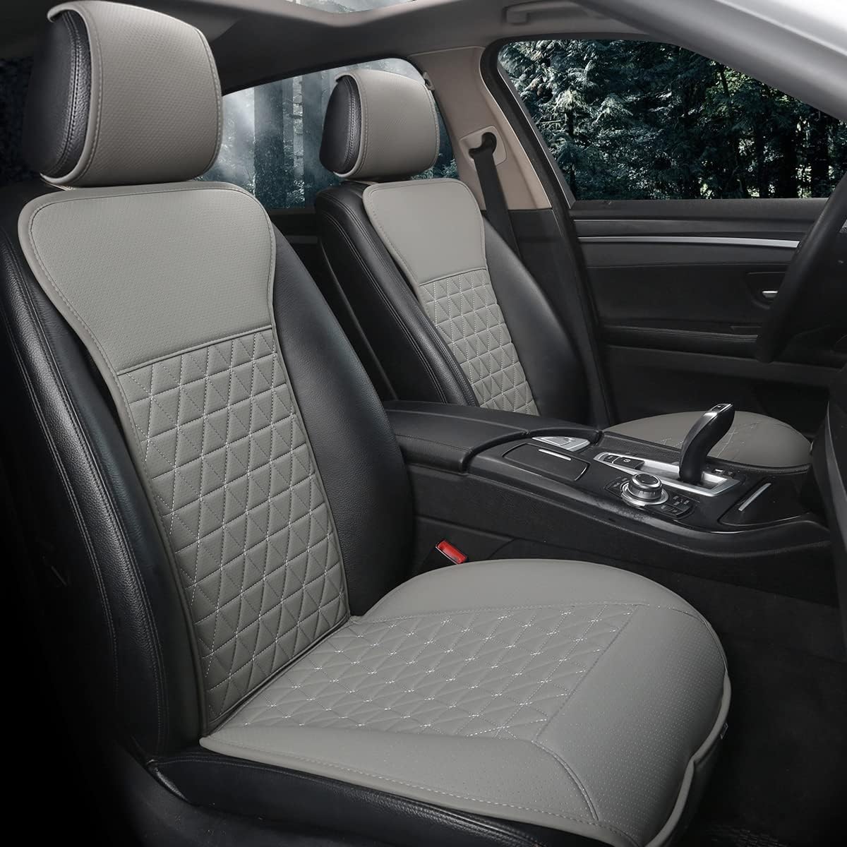 Black Panther Luxury PU Car Seat Covers for Front Seats Grey