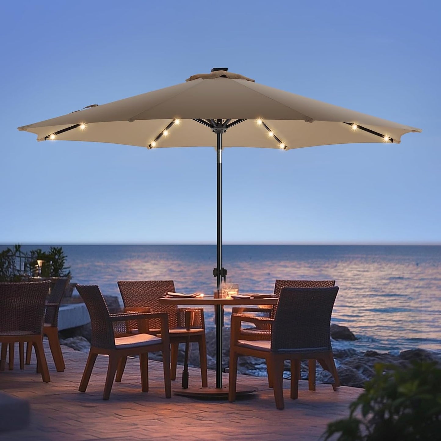 10ft Solar Led Patio Umbrella with Crank and Tilt Mechanism