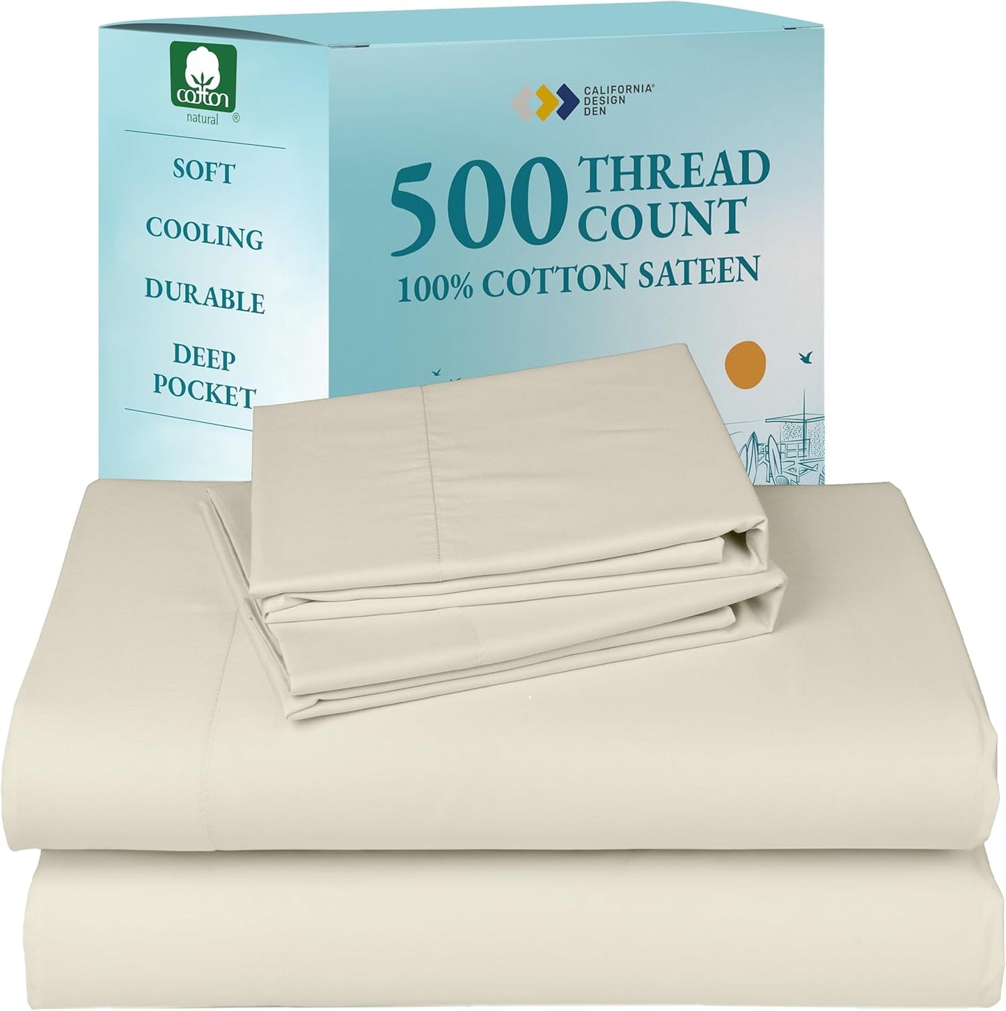 Queen Size Sheet Set - 100% Cotton, 500 Thread Count Sateen