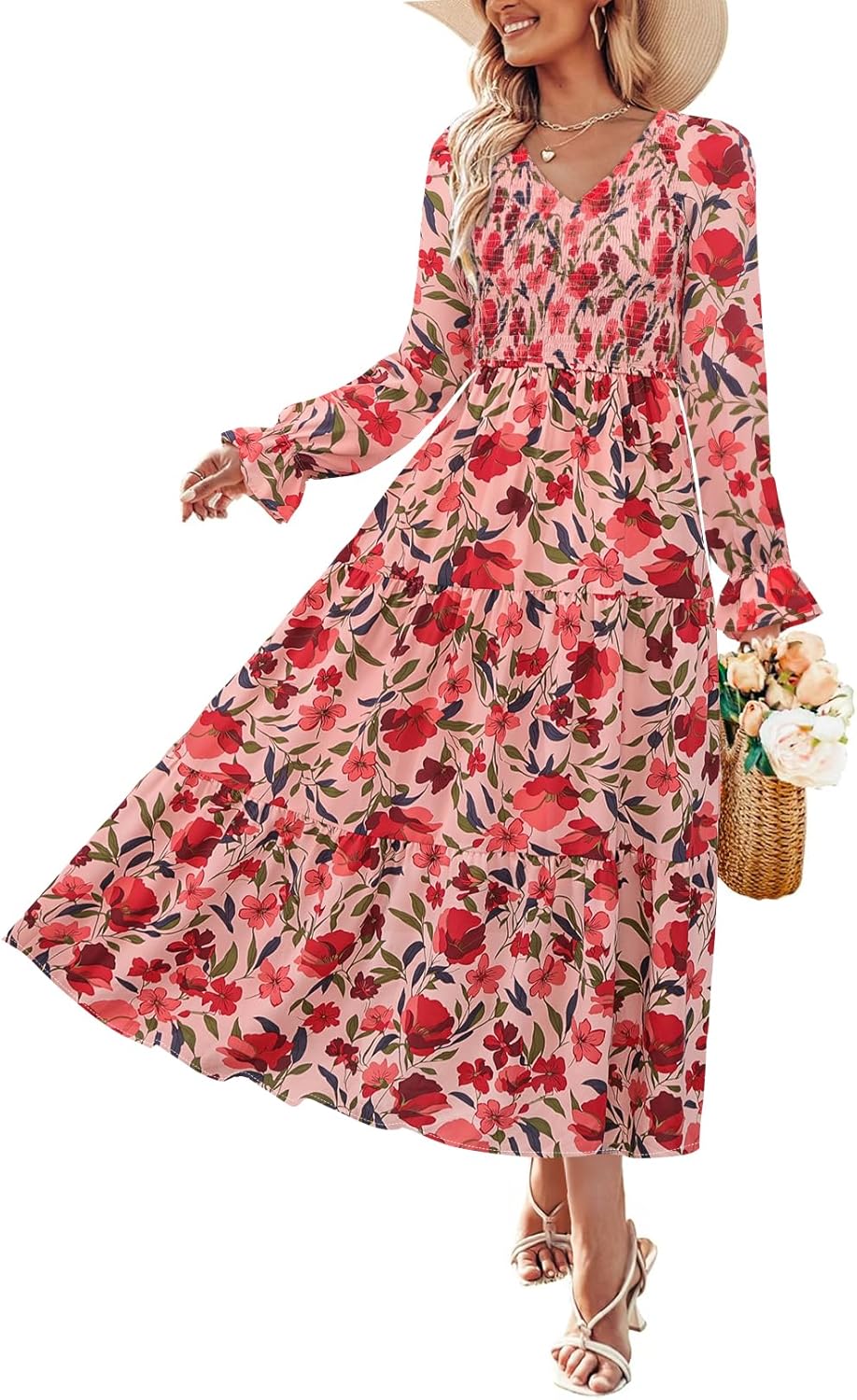 ZESICA Fall Wedding Guest Dresses for Women Long Sleeve Floral
