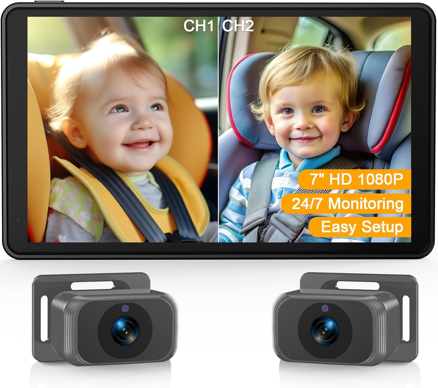 Thybro Split-Screen Baby Car Camera - Dual 1080P HD, Night Vision, 360 Rotatable - Safety & Convenience for 2 Kids