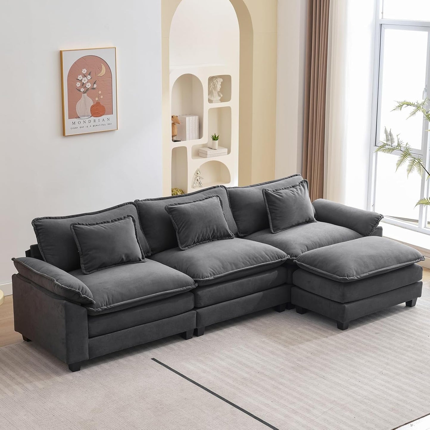 120in Modular Sectional Sofa - Comfy Cloud Couch with Ottoman