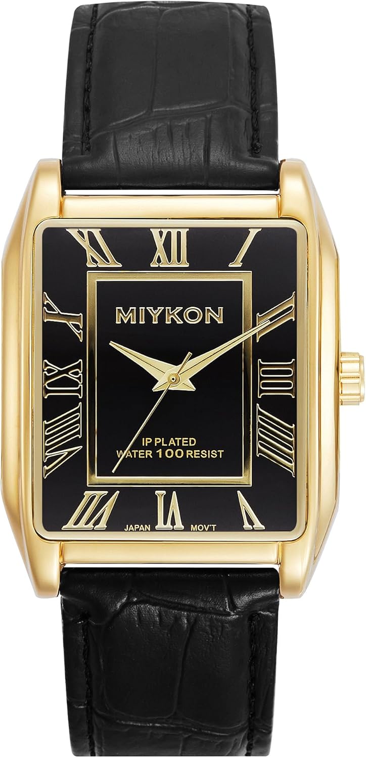 Miykon Vintage Men's Tank Square Analog Watch with Leather Strap
