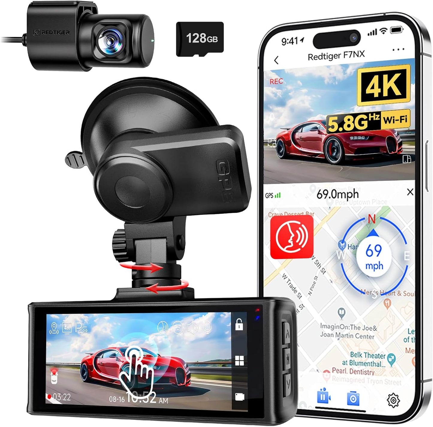 REDTIGER 4K Dash Cam: WiFi, Voice Control, GPS