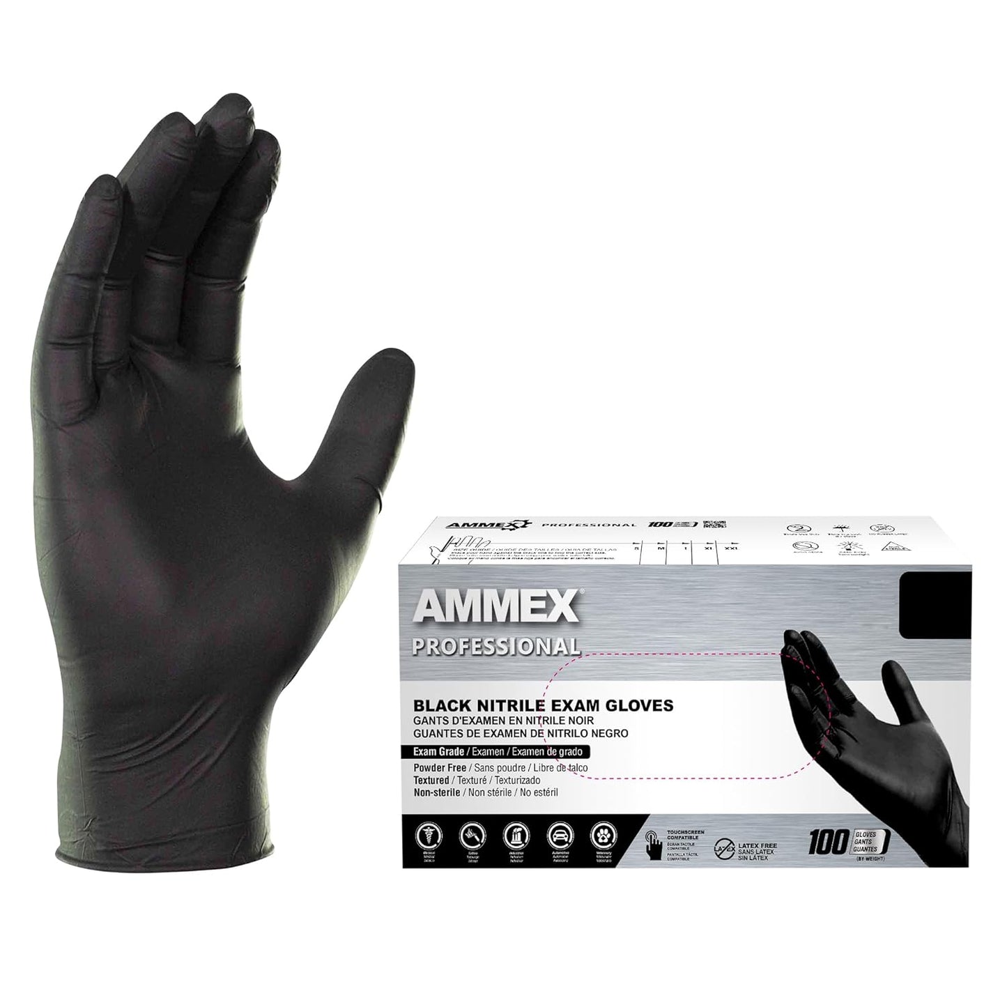 100 Large Black Nitrile Gloves, Latex & Powder Free