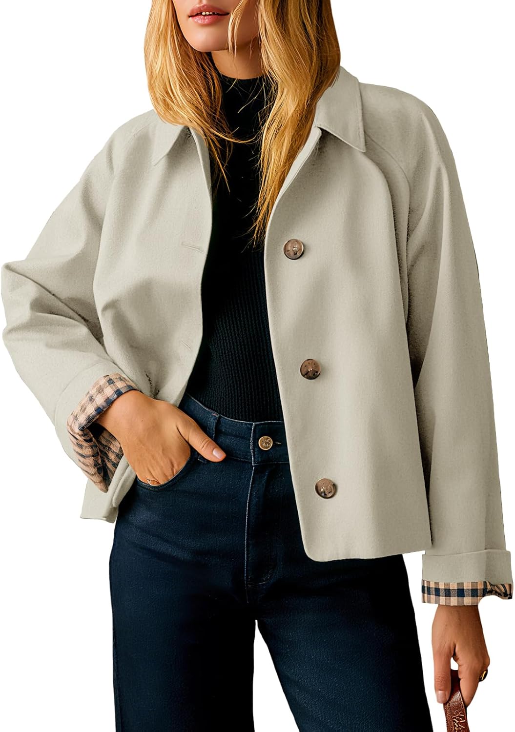 Cropped Trench Coat for Women - Lightweight Fall Windbreaker