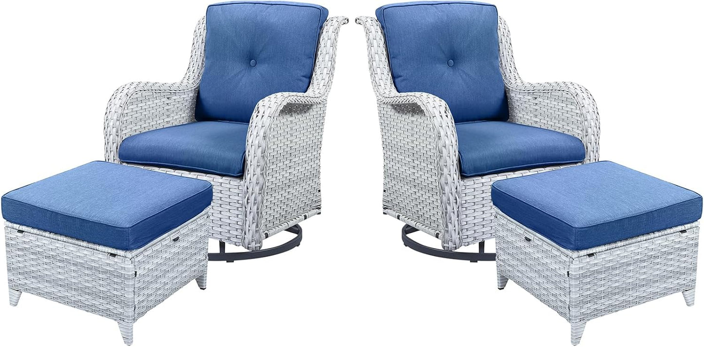 4 Pieces Patio Furniture Set with Swivel Glider Chairs and Ottomans