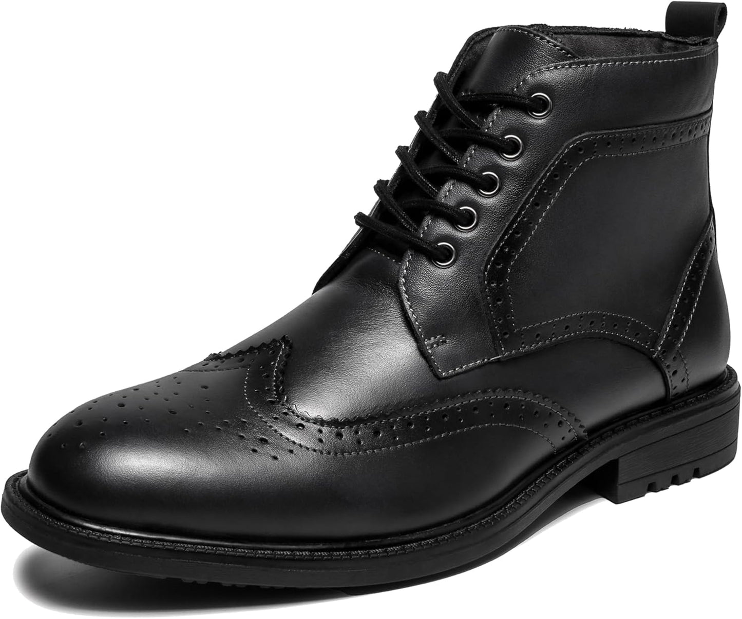 Mens Fashion Dress Boots - Black Genuine Leather Classic Brogue