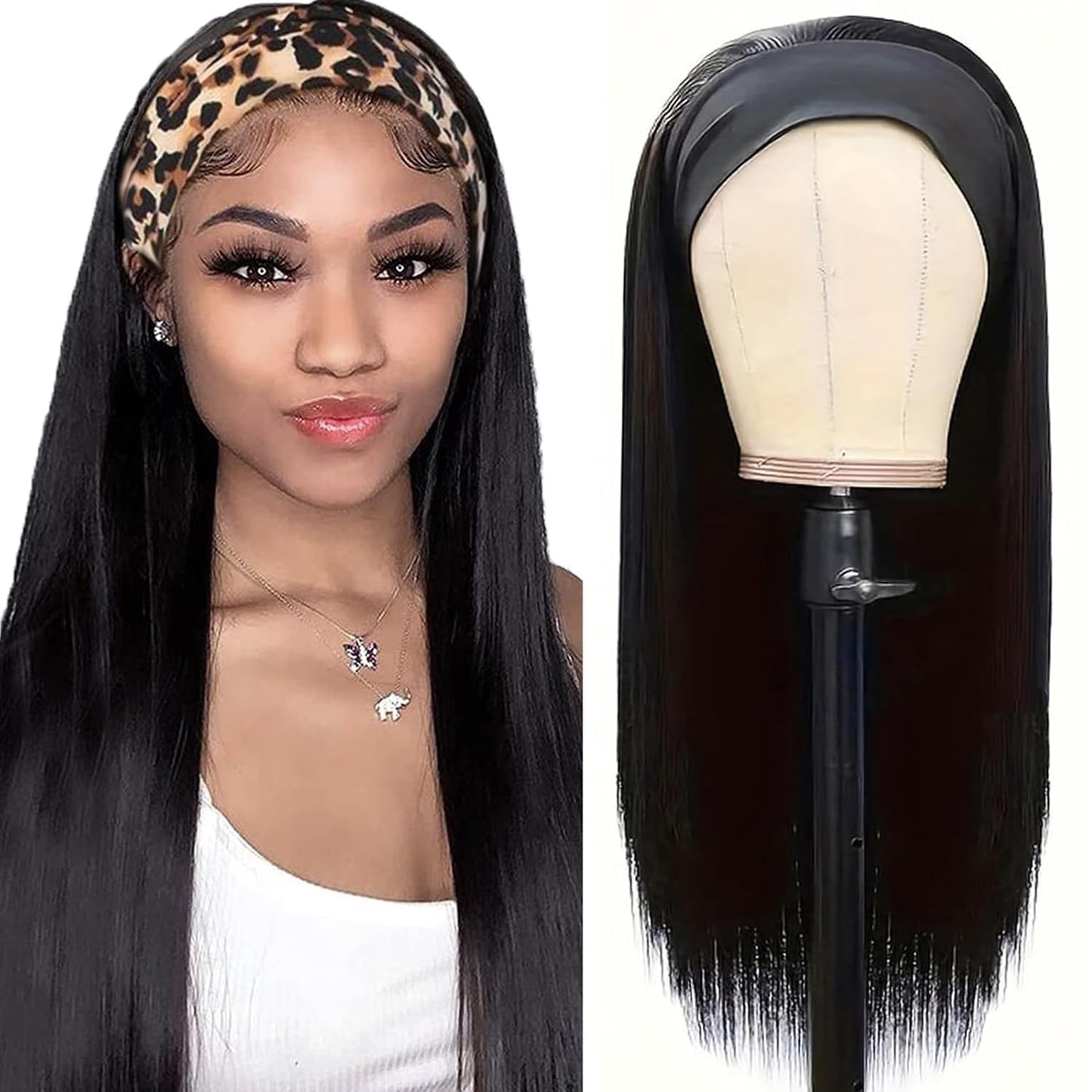 Headband Wig Human Hair 20 Inch Short Straight for Black Women