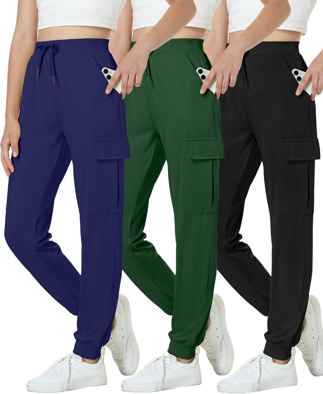 EXARUS Girls Cargo Joggers for Active Teens with Zip Pockets