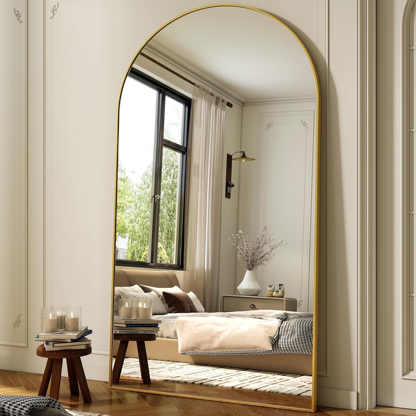 Arched Full Length Mirror with Aluminum Alloy Frame for Home