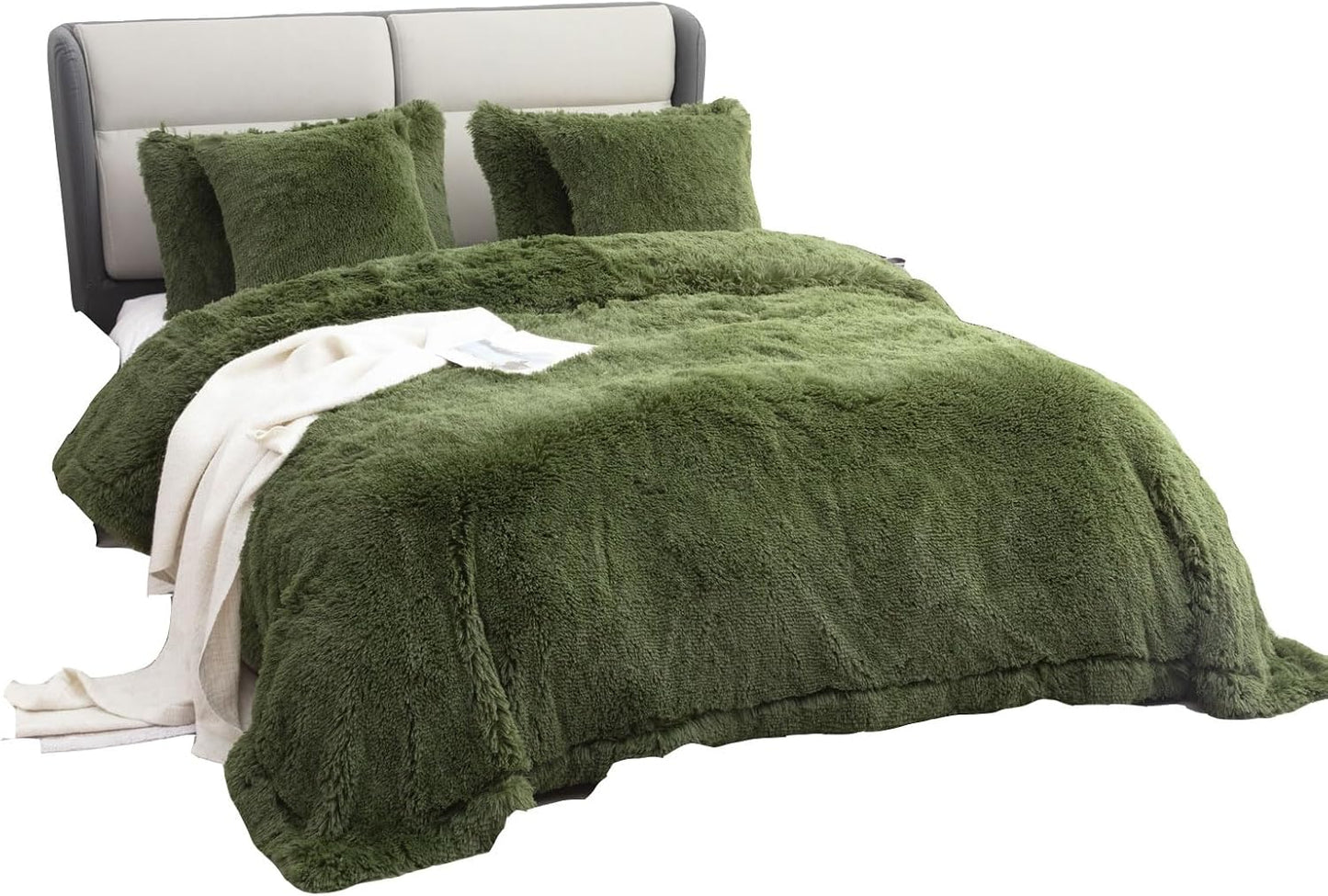YUSOKI Faux Fur King Blanket - Cozy Olive Green Plush Comfort