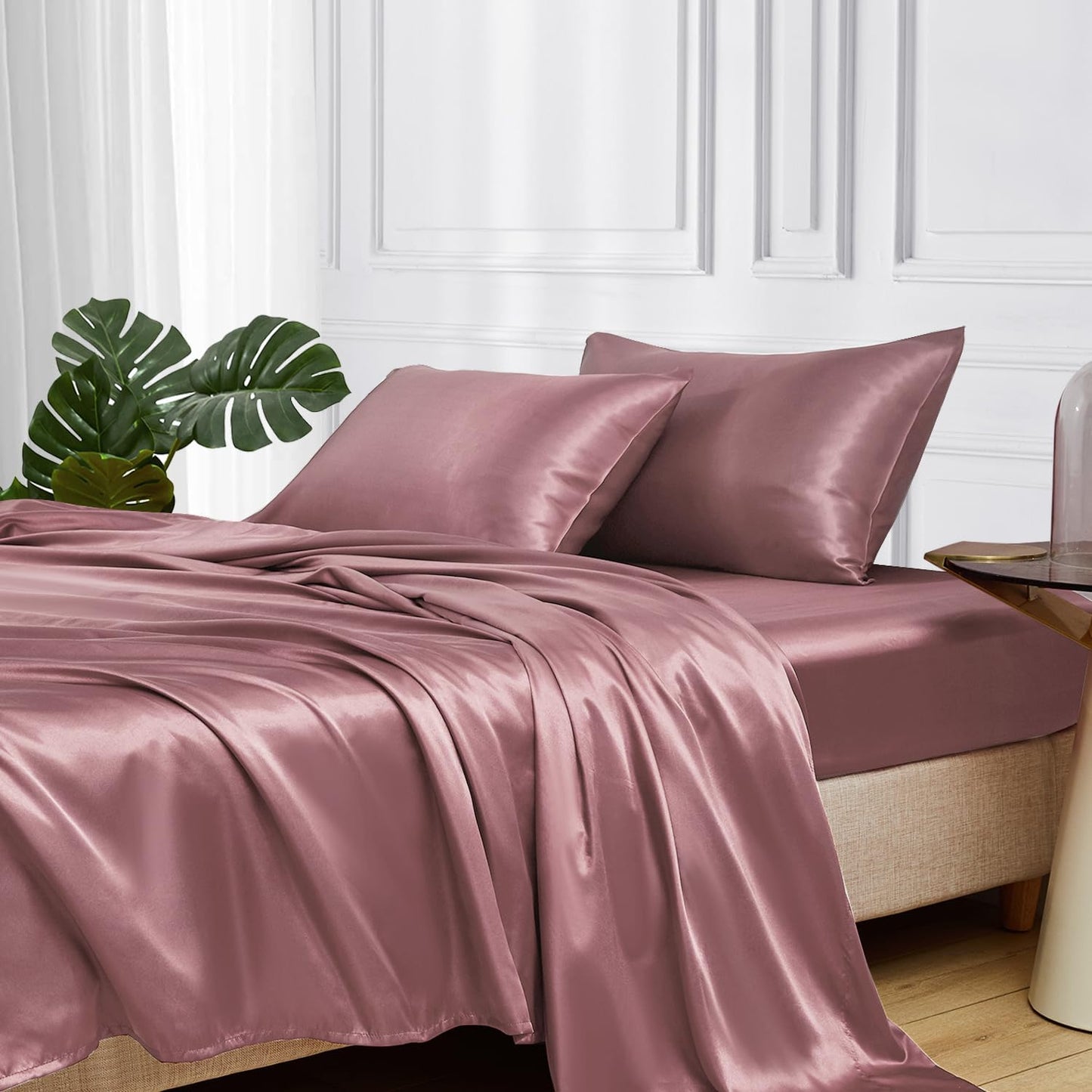 MR&HM Satin Bed Sheets Set for King Size with Deep Pocket