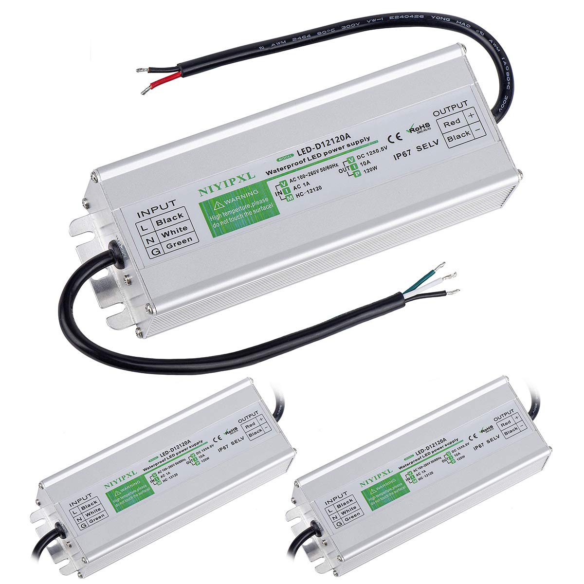 3 Pack LED Driver 120 Watts Waterproof Power Supply Adapter
