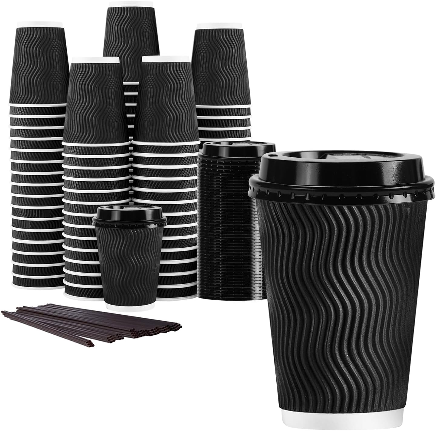Lamosi 12 oz Insulated Coffee Cups - Keep Beverages Hot, 50 Pack