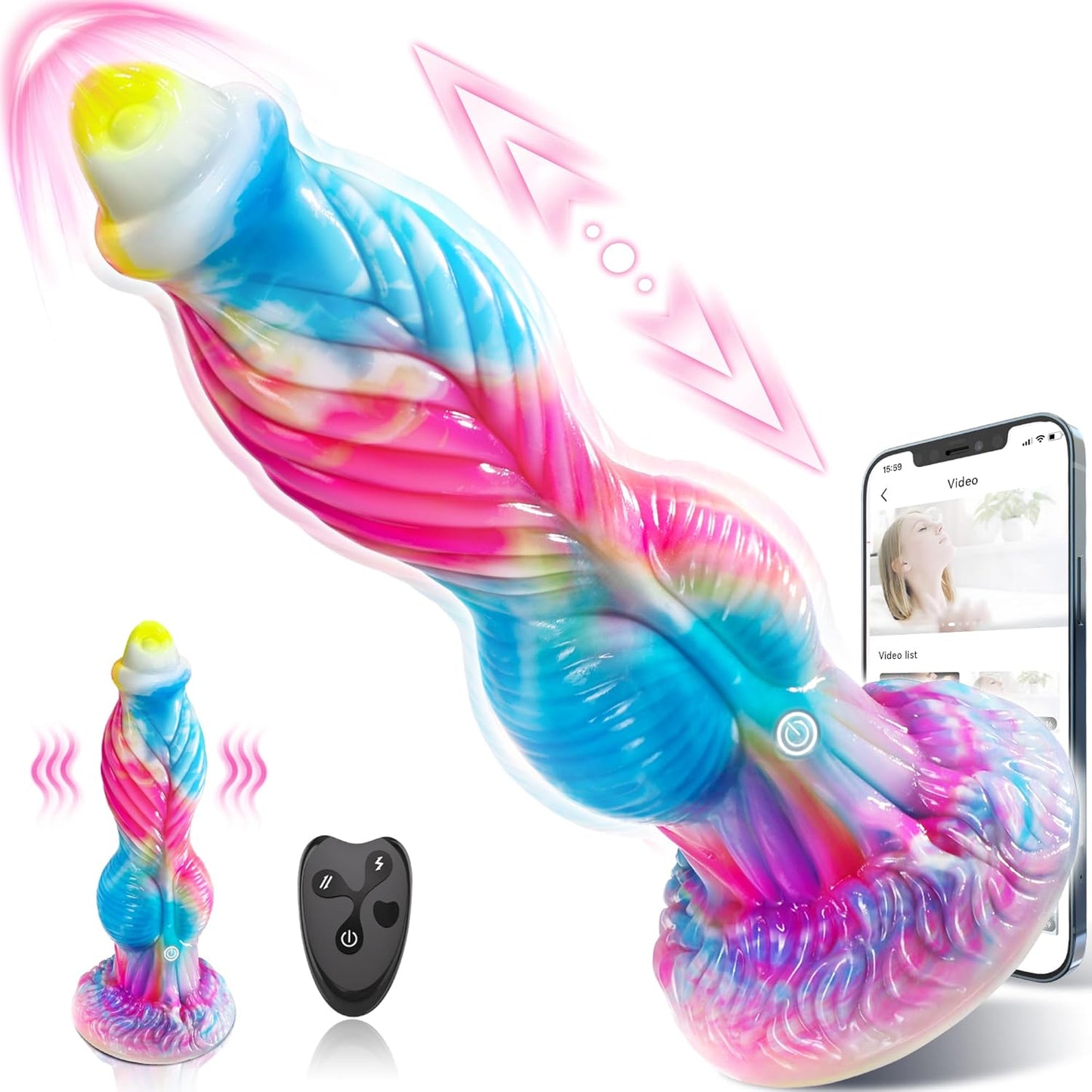 Thrusting Dildo Vibrator - 10.2in 4IN1 Thick Dildo for Fun