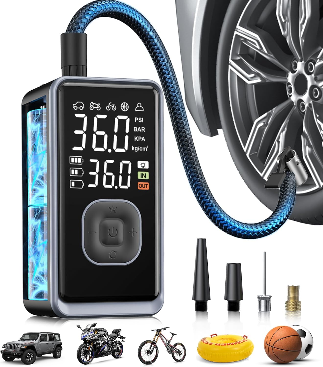 Portable Tire Inflator with Digital Pressure for Fast Inflation