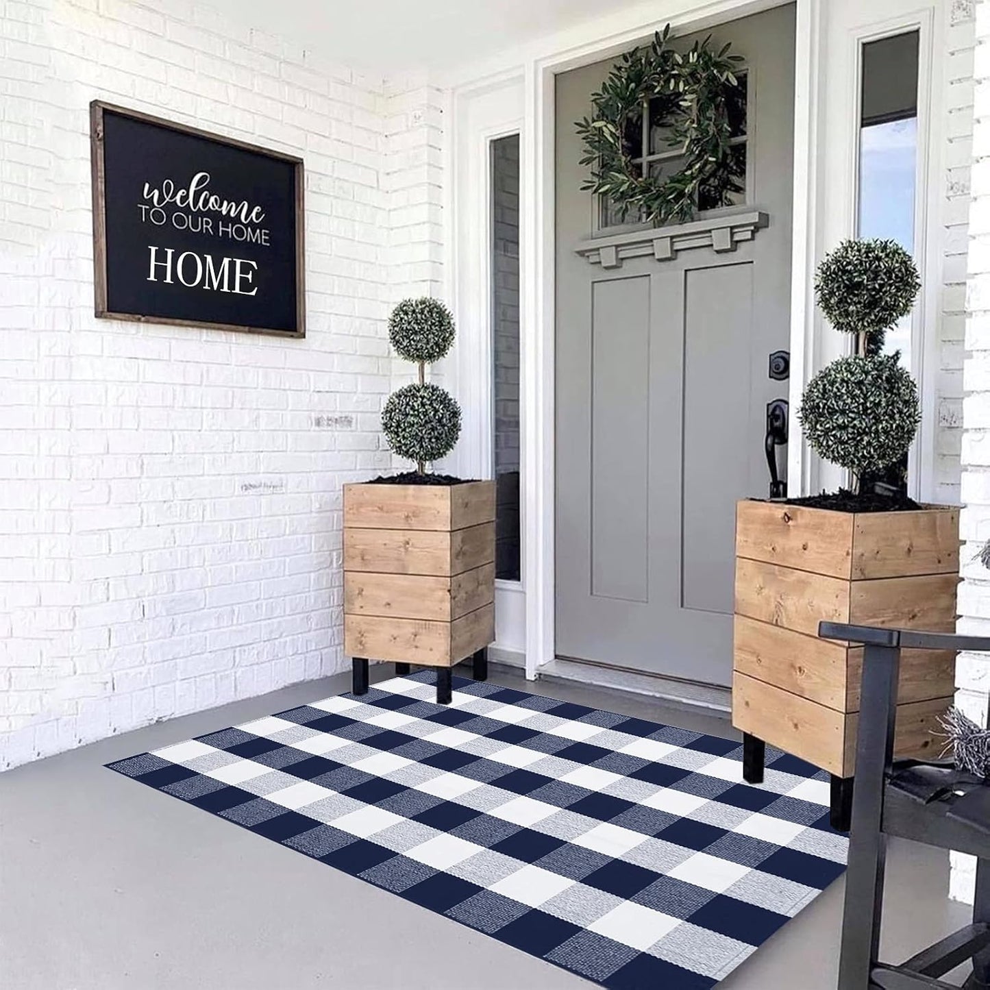 MUBIN Cotton Buffalo Plaid Rug for Stylish Outdoor Decor