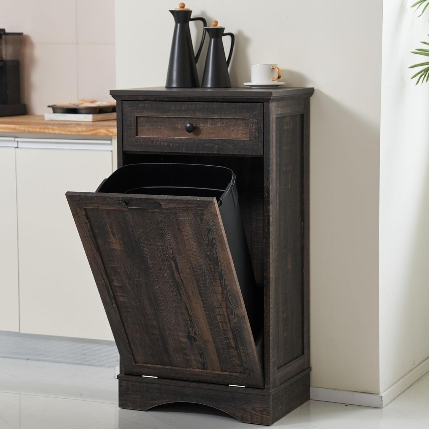 Tilt Out Trash Cabinet for Kitchen and Living Room, Rustic Brown