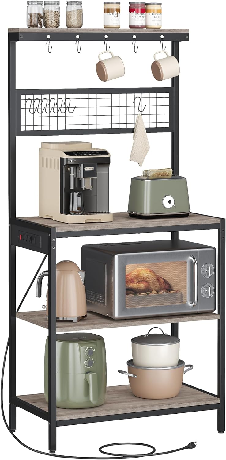 VASAGLE Bakers Rack with Charging Station - Organize in Style!