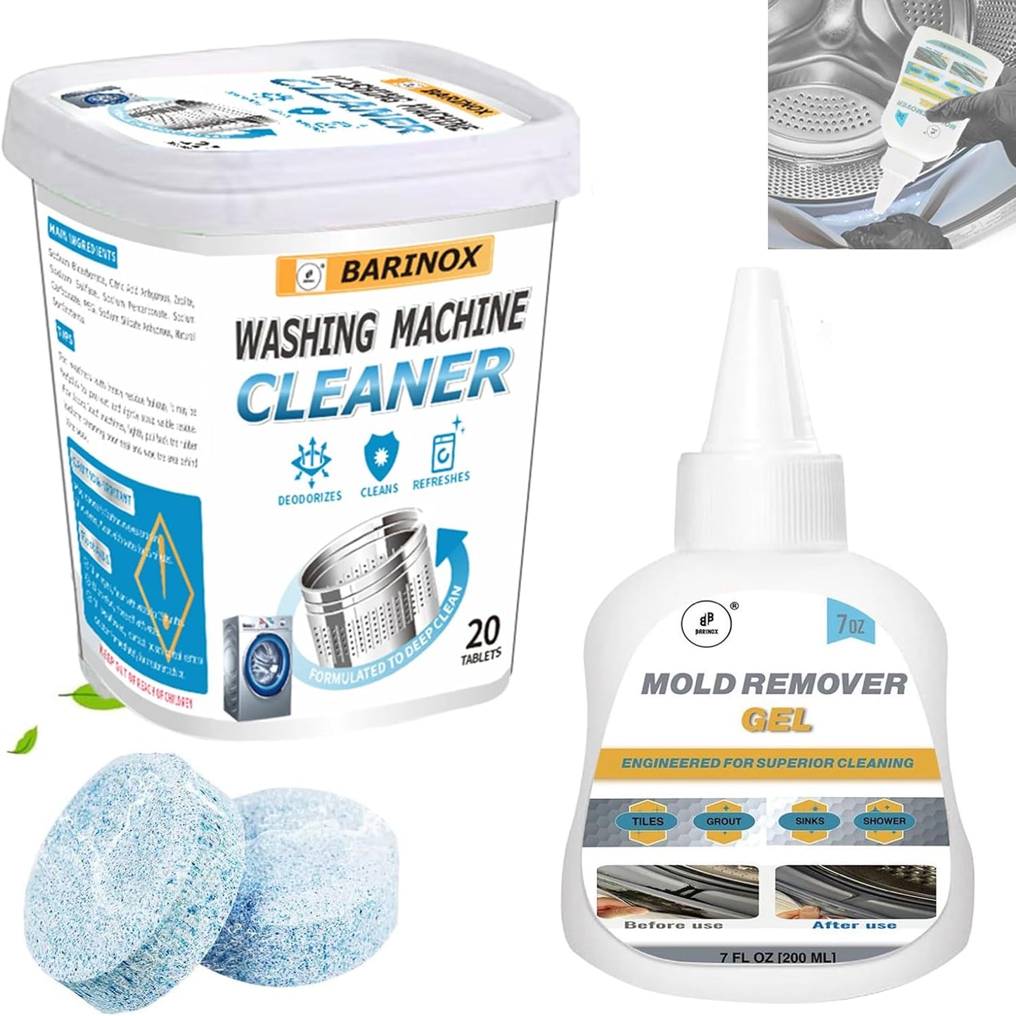 BARINOX Bundle: Deep Clean & Remove Mold | Washer Cleaner Tablets & Gel