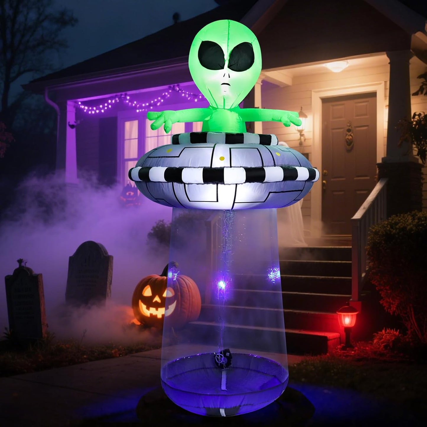 6FT Halloween Inflatable Alien with UFO for Spooky Fun