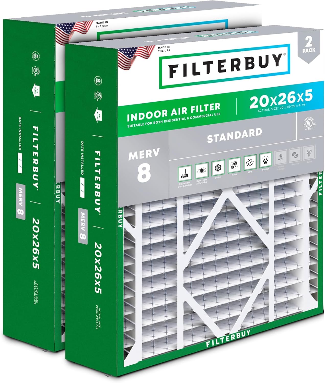 Filterbuy 20x26x5 Air Filter MERV 8 for Dust and Allergies