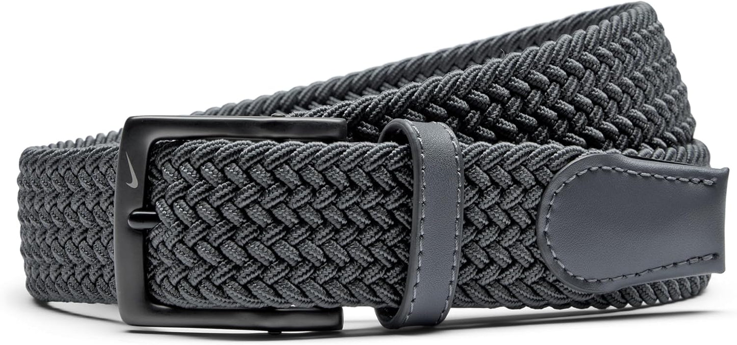 Nike mens Stretch Woven Belt with Custom Fit and Leather Trim