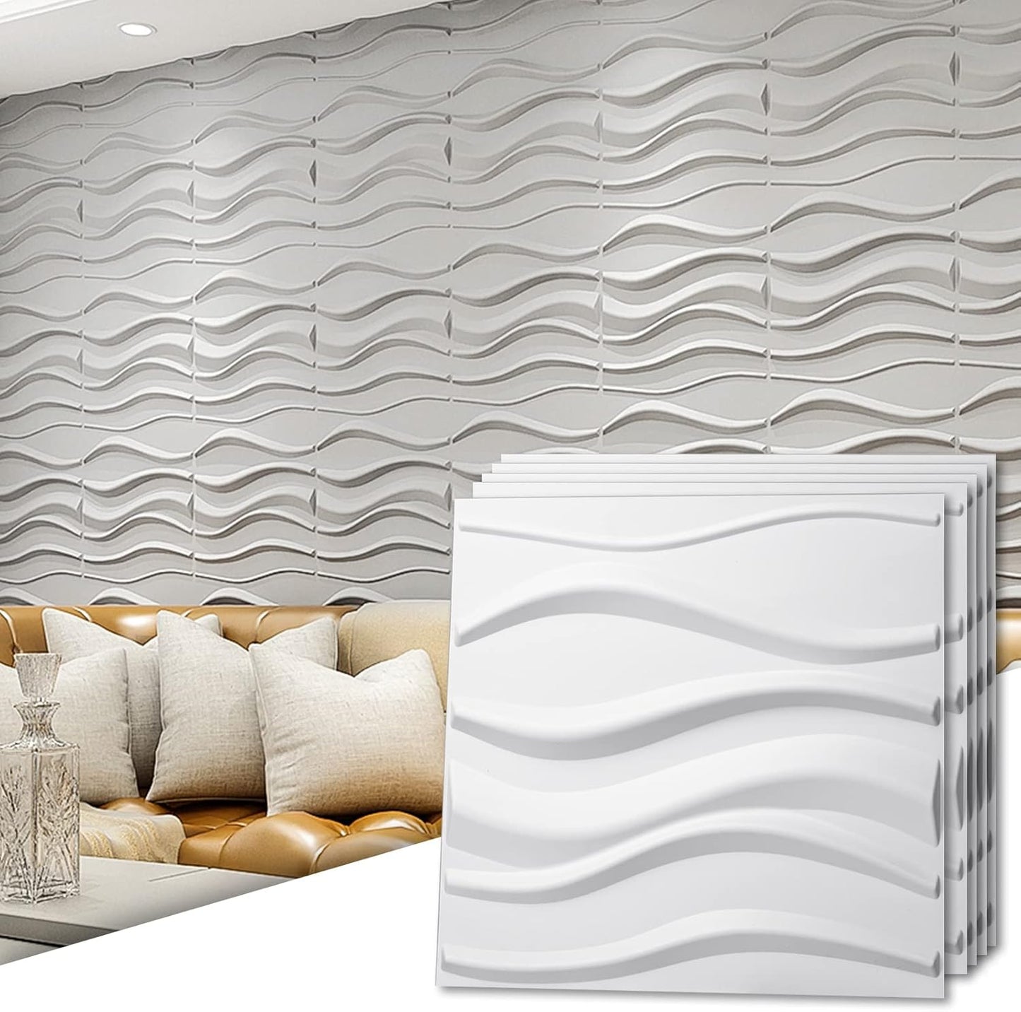 Art3d PVC 3D Panel for Interior Wall Decor, Wavy Tile 12-Pack