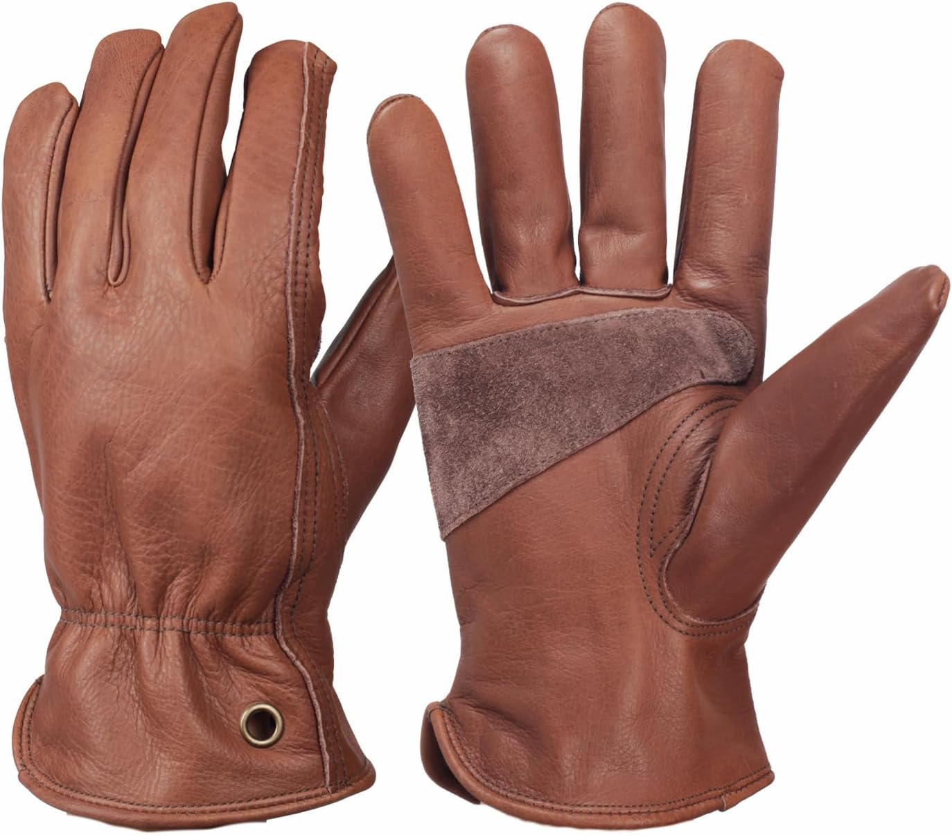 Retro Brown Cowhide Work Gloves - Reinforced Palm