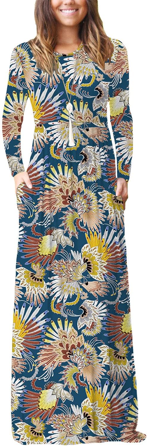 EUOVMY Women's Long Sleeve Maxi Dress with Pockets for Style