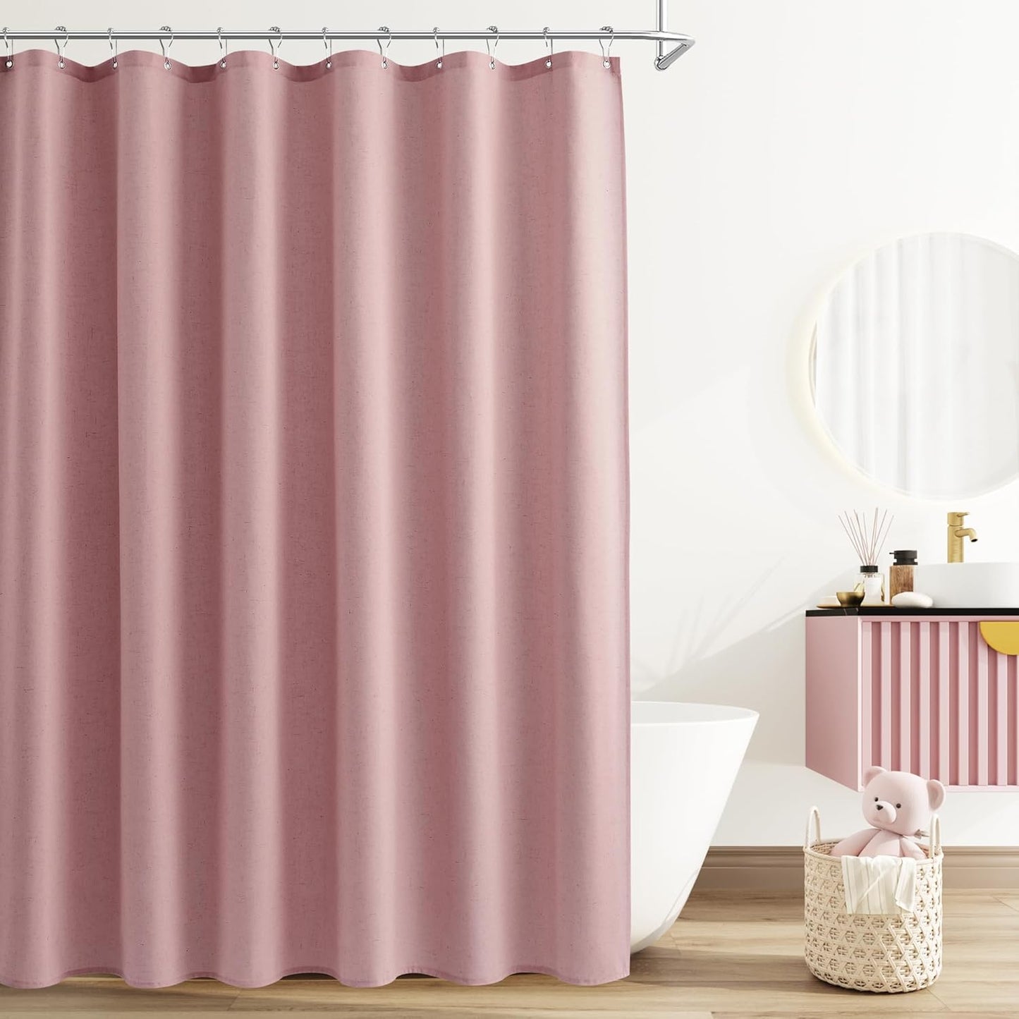 Naturoom Pink Linen Shower Curtain for Boho Farmhouse Decor