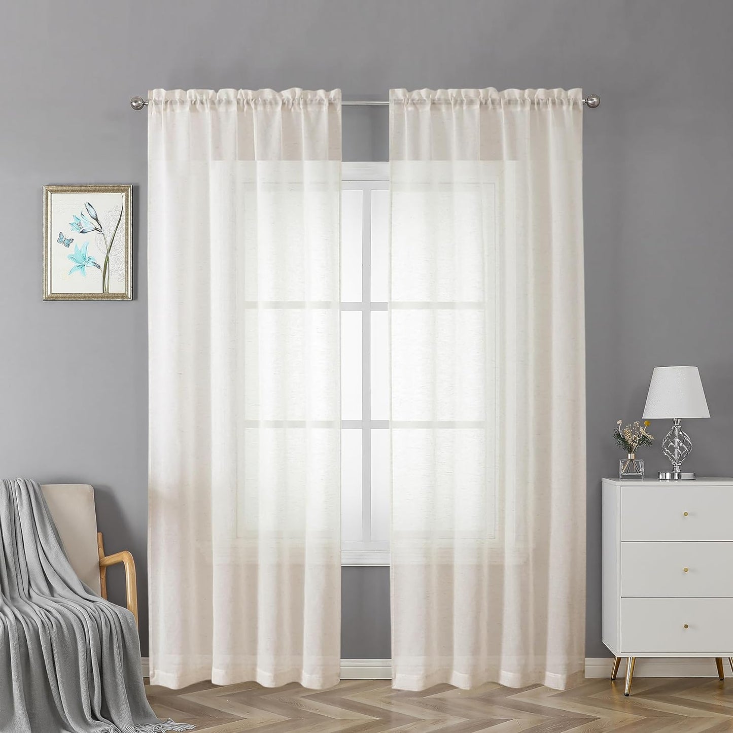 Farmhouse Style Sheer Linen Curtains Set