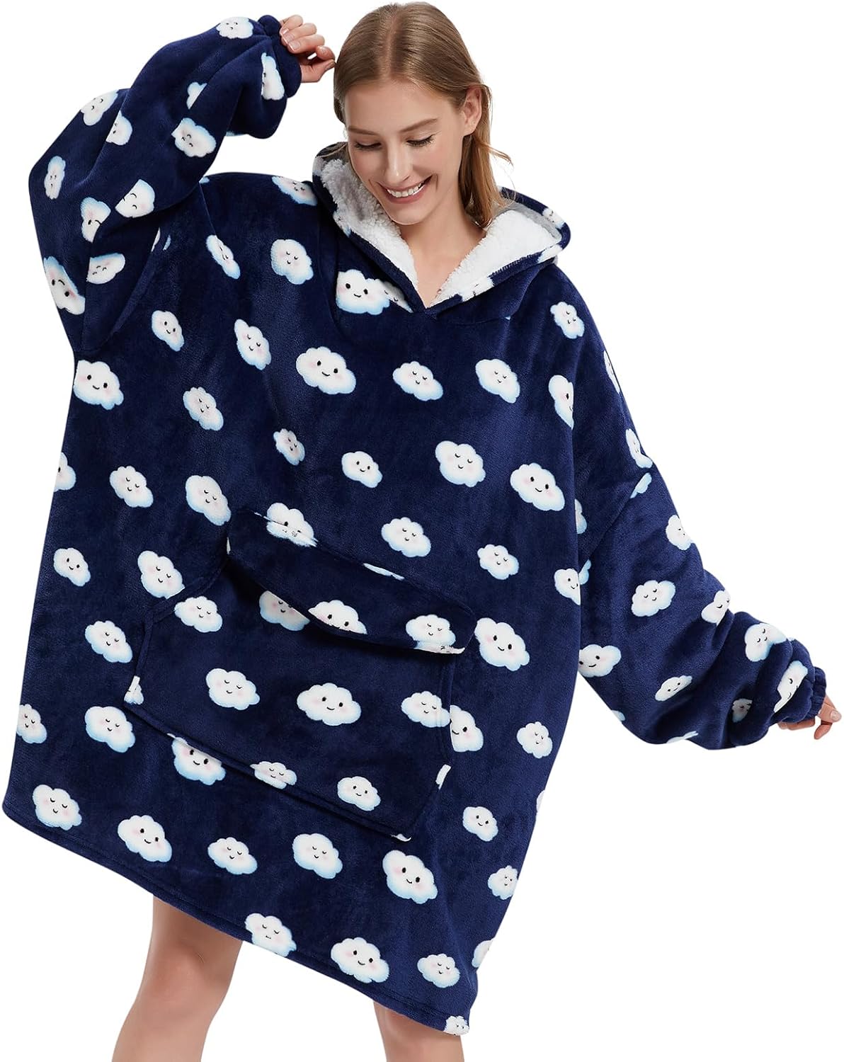 Wearable Blanket Hoodie for Adults - Oversized Sherpa Fleece