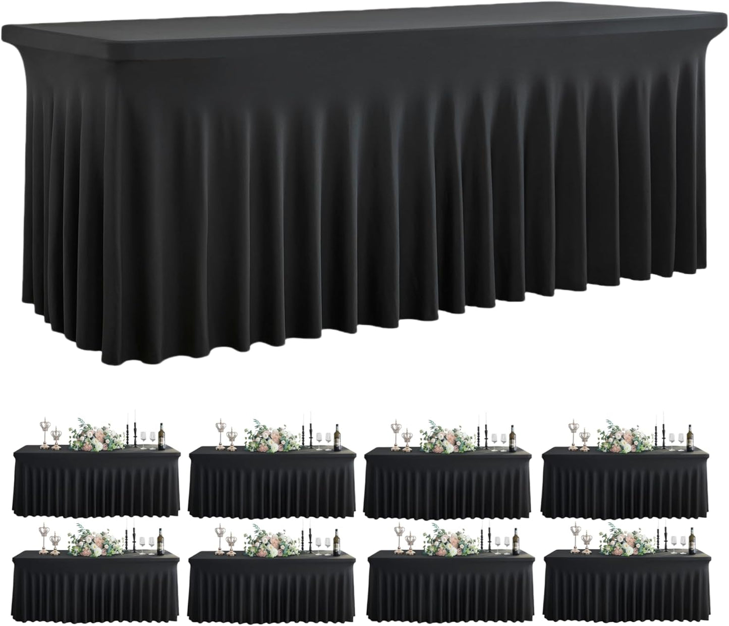 Elegant Black Spandex Tablecloths for 8 Foot Rectangle Tables