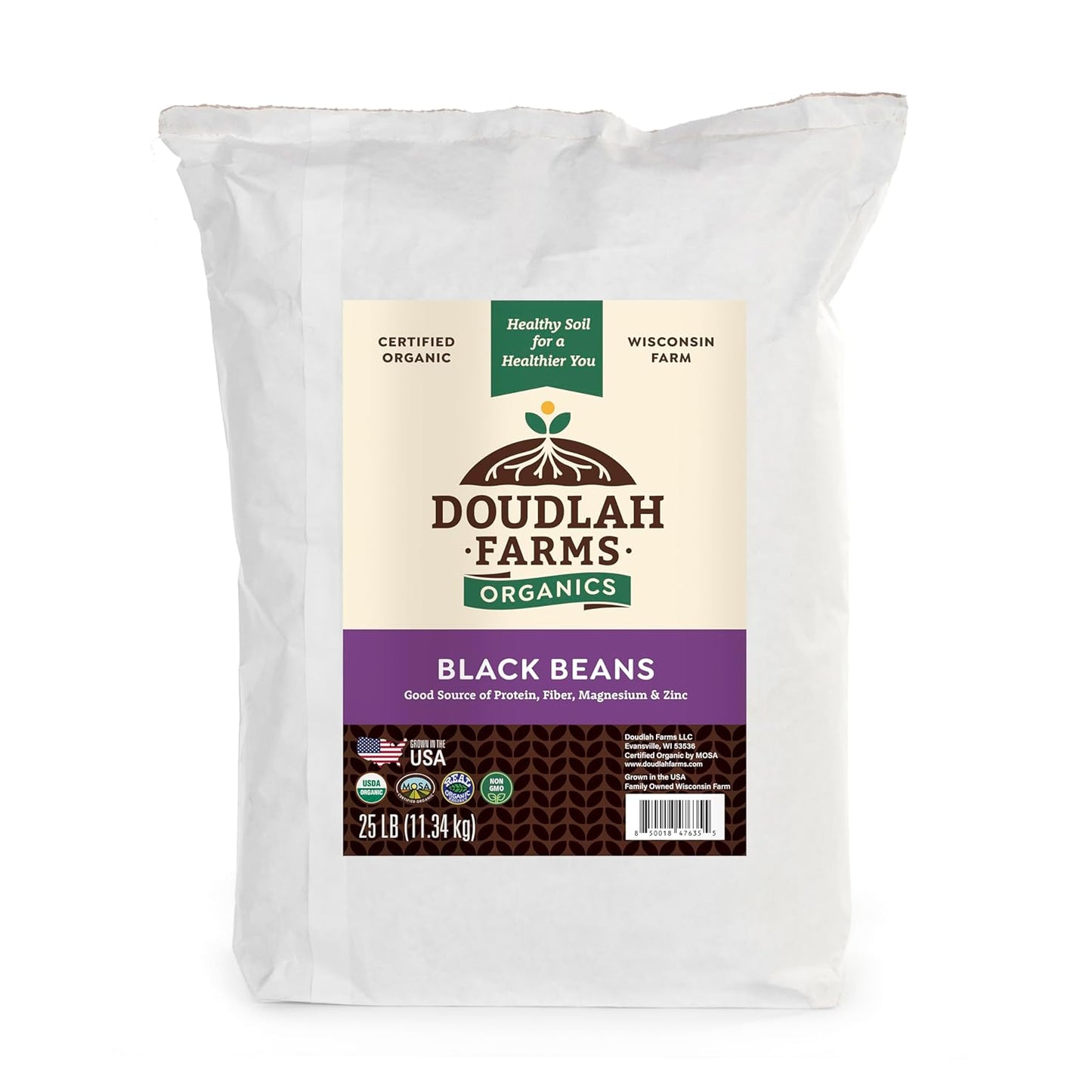 Organic Dried Black Beans - Low-Sodium, Non-GMO, 25 lb Bag