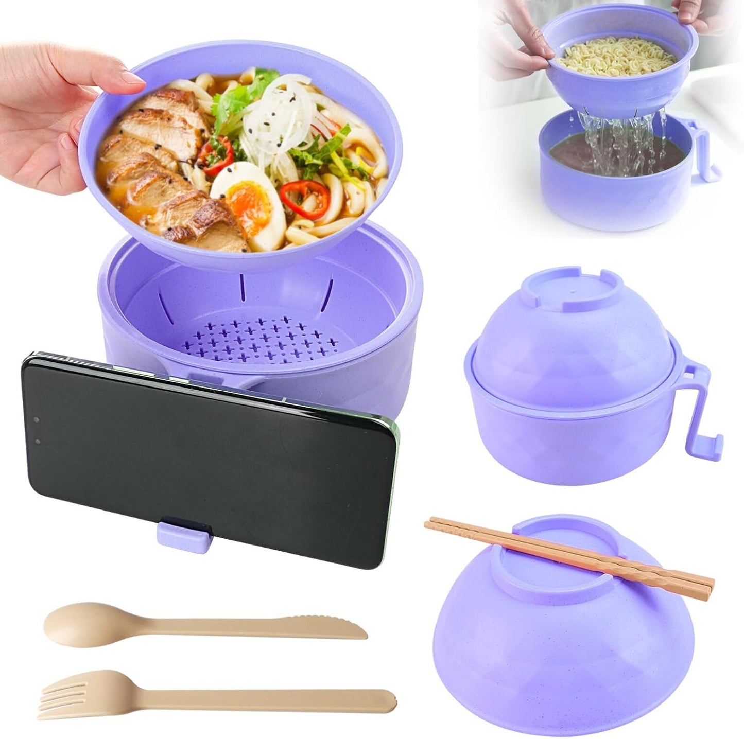 2025 Microwave Ramen Bowl Set - Quick Strain, Purple