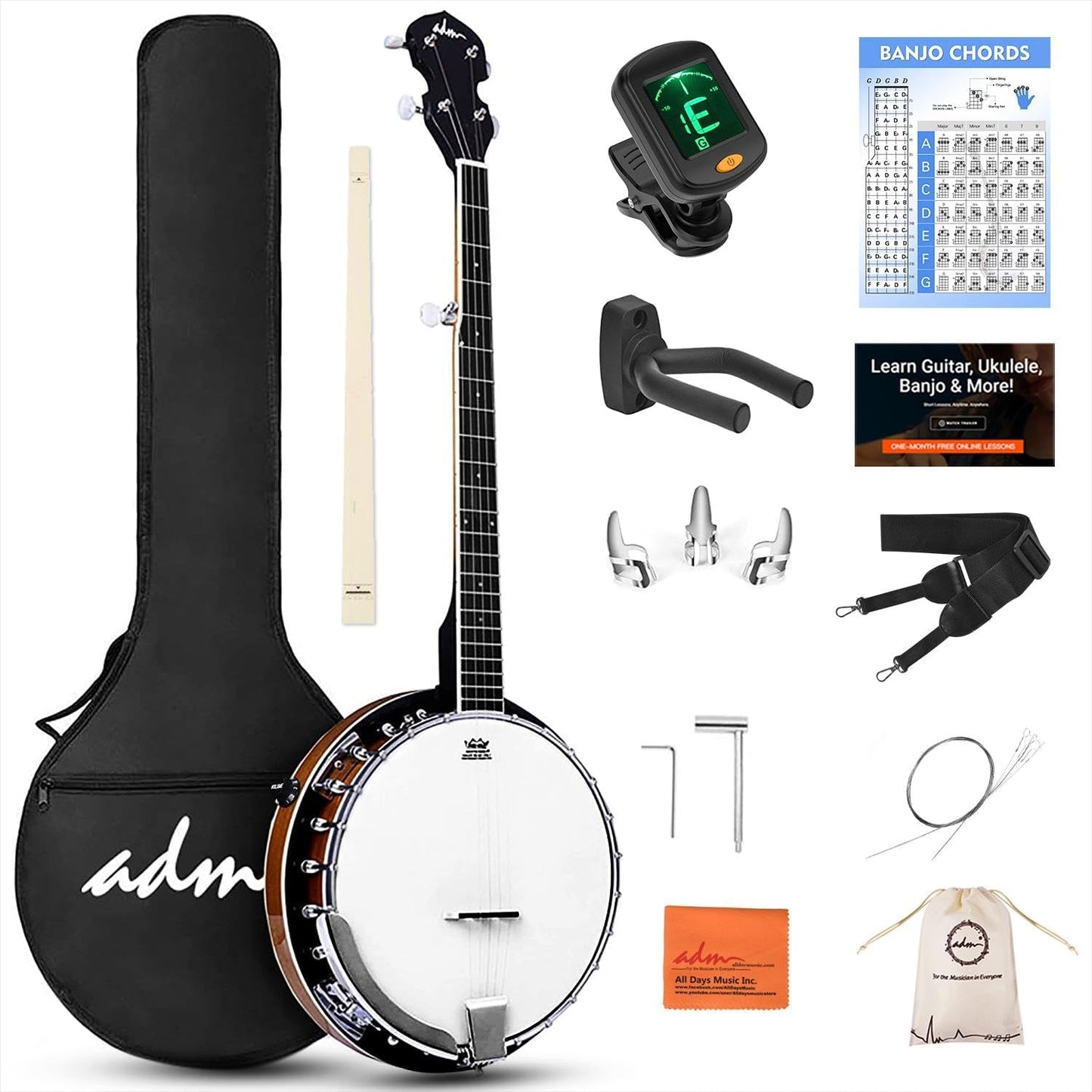 5 String Acoustic Electric Banjo Set with Free Lessons and Bag