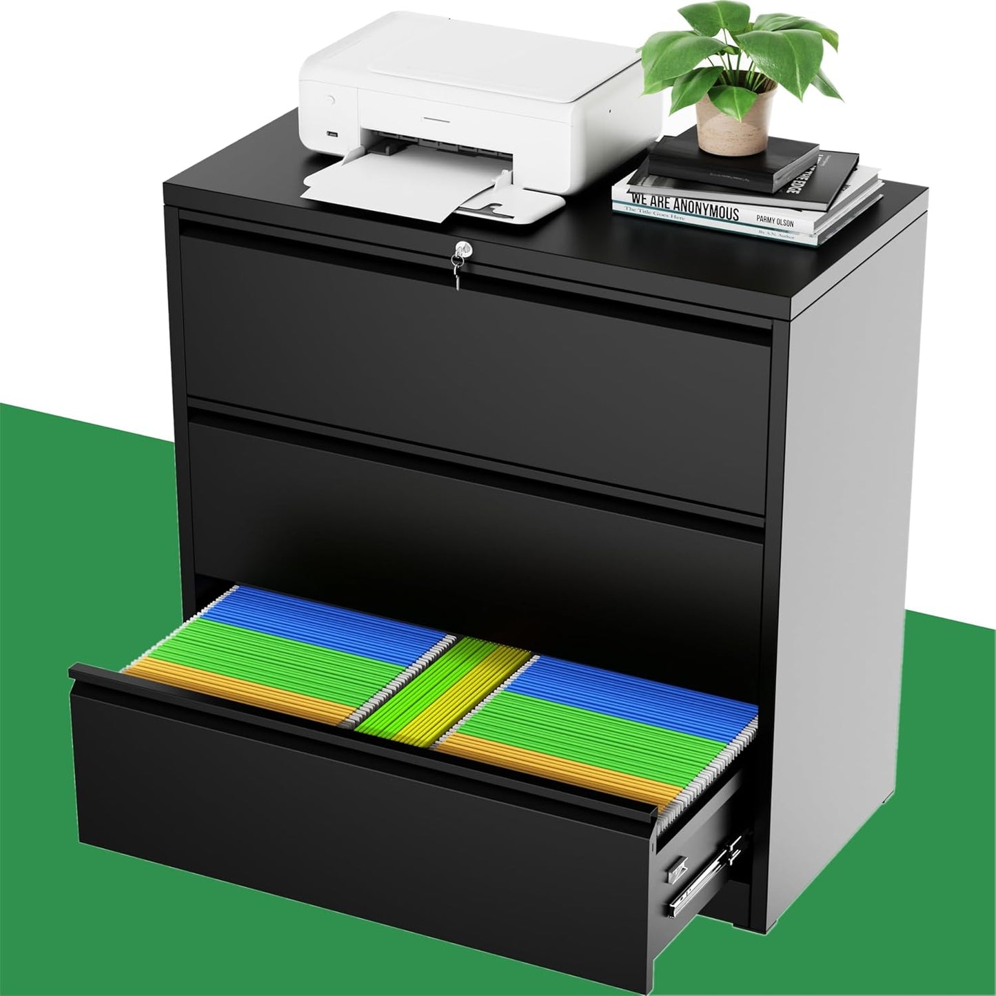 Greenvelly 3 Drawer Lateral File Cabinet for Secure Storage