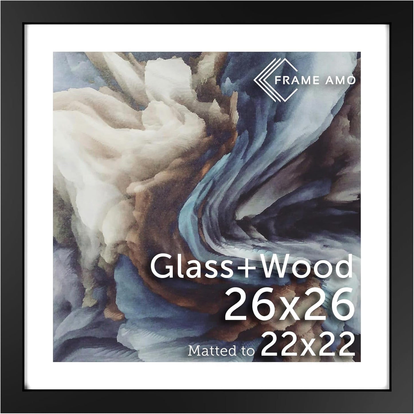 Black Solid Wood Poster Frame with White Mat for 22x22 Images