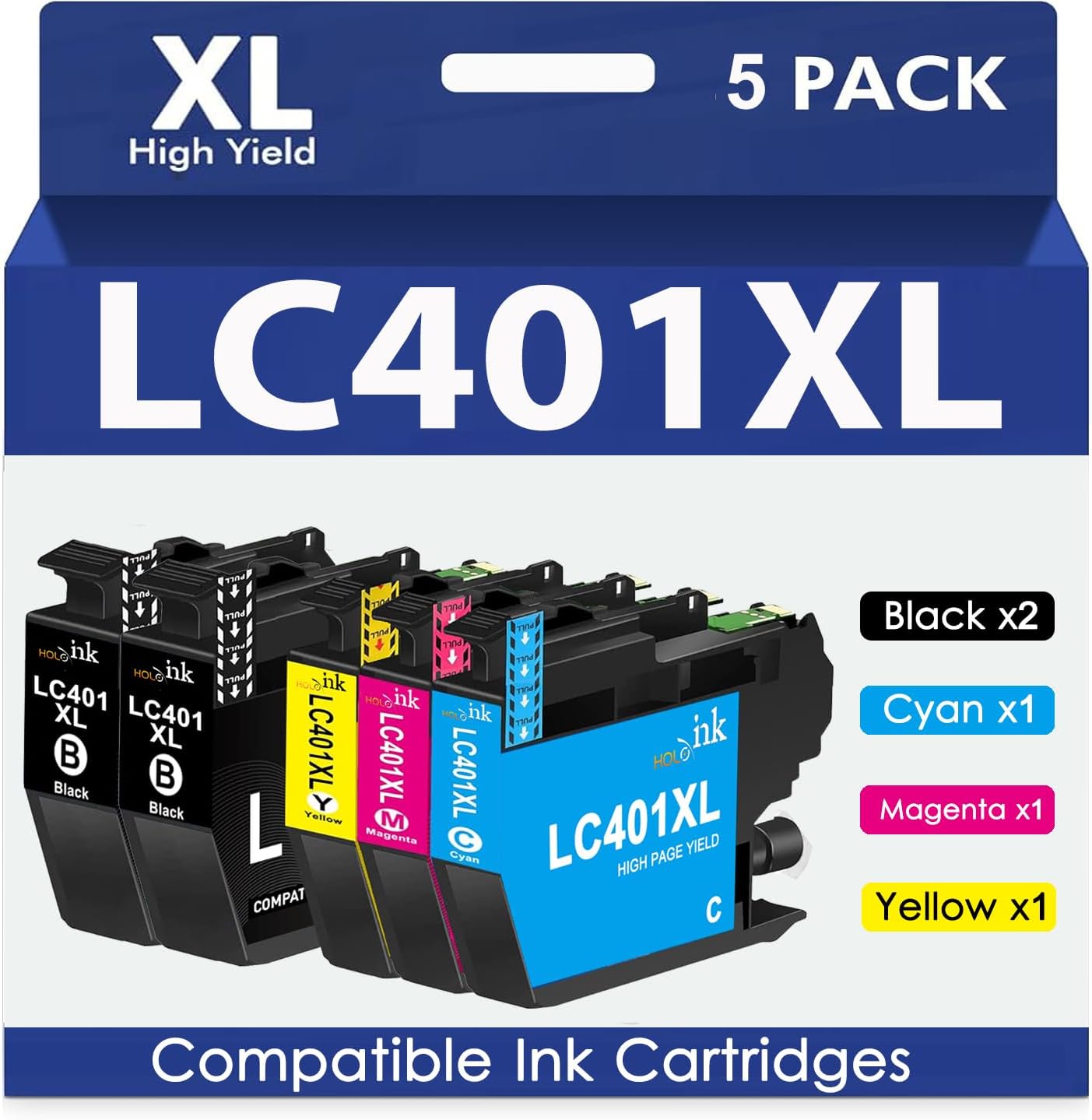 HOINKLO LC401XL Ink Cartridges for Brother Printers - 5 Pack