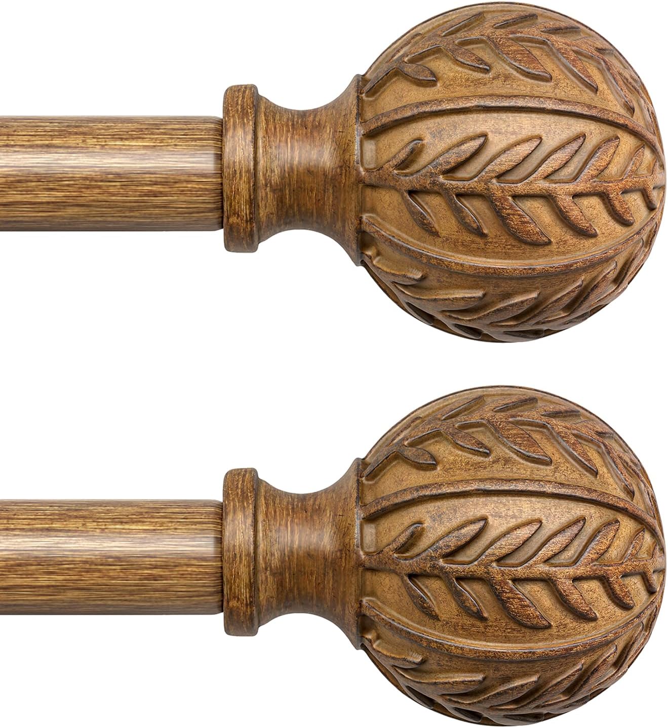 Boho Wood Curtain Rods Set for Windows 28 to 48 inch, 1 inch